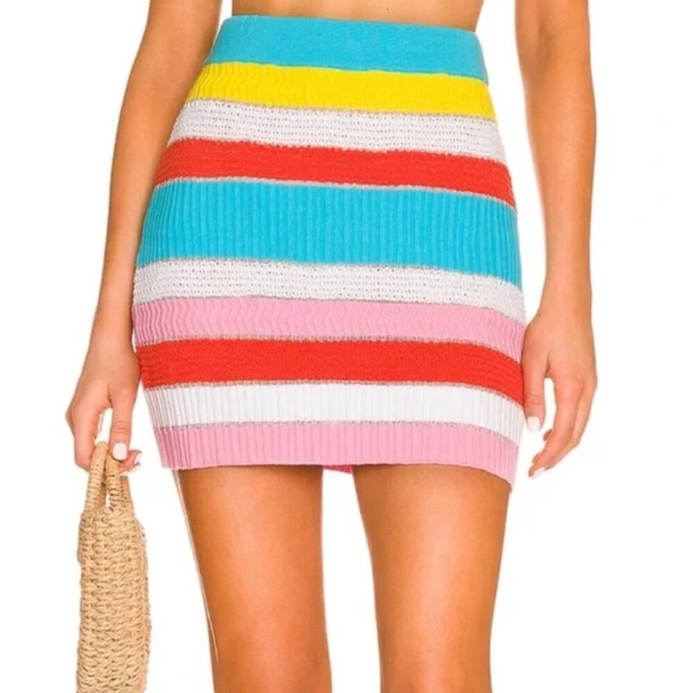 Solid & Striped The Rosie Mini Skirt in Colorblocked Stripes Knit Crochet S $178